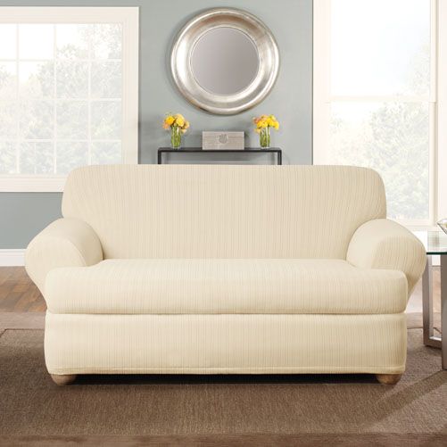 Sure Fit STRETCH PINSTRIPE 2 PIECE T CUSHION SOFA SLIPCOVER