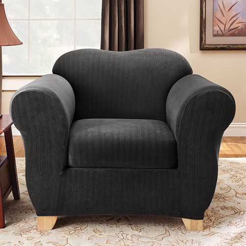Sure Fit STRETCH PINSTRIPE 2 PIECE BENCH CHAIR SLIPCOVER