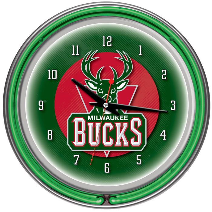 NBA(CANONICAL) Milwaukee Bucks Double Ring Neon Clock