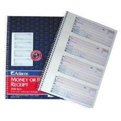 Adams Business Forms Adams Money and Rent Receipt Book, 2-Part Carbonless, 7-5/8" x 11", Spiral Bound, 200 Sets per Book, 4 Receipts per Page