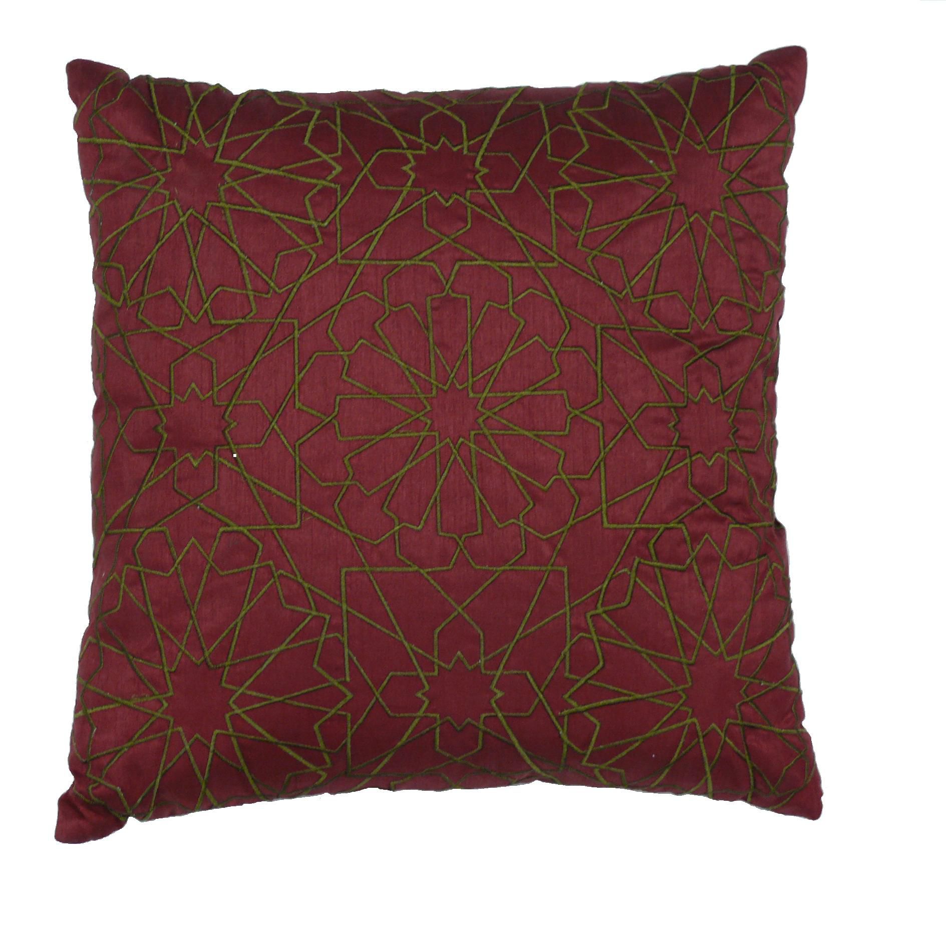 Kerensa 18&#8221; Square Pillow in Wine with Brown Embroidery