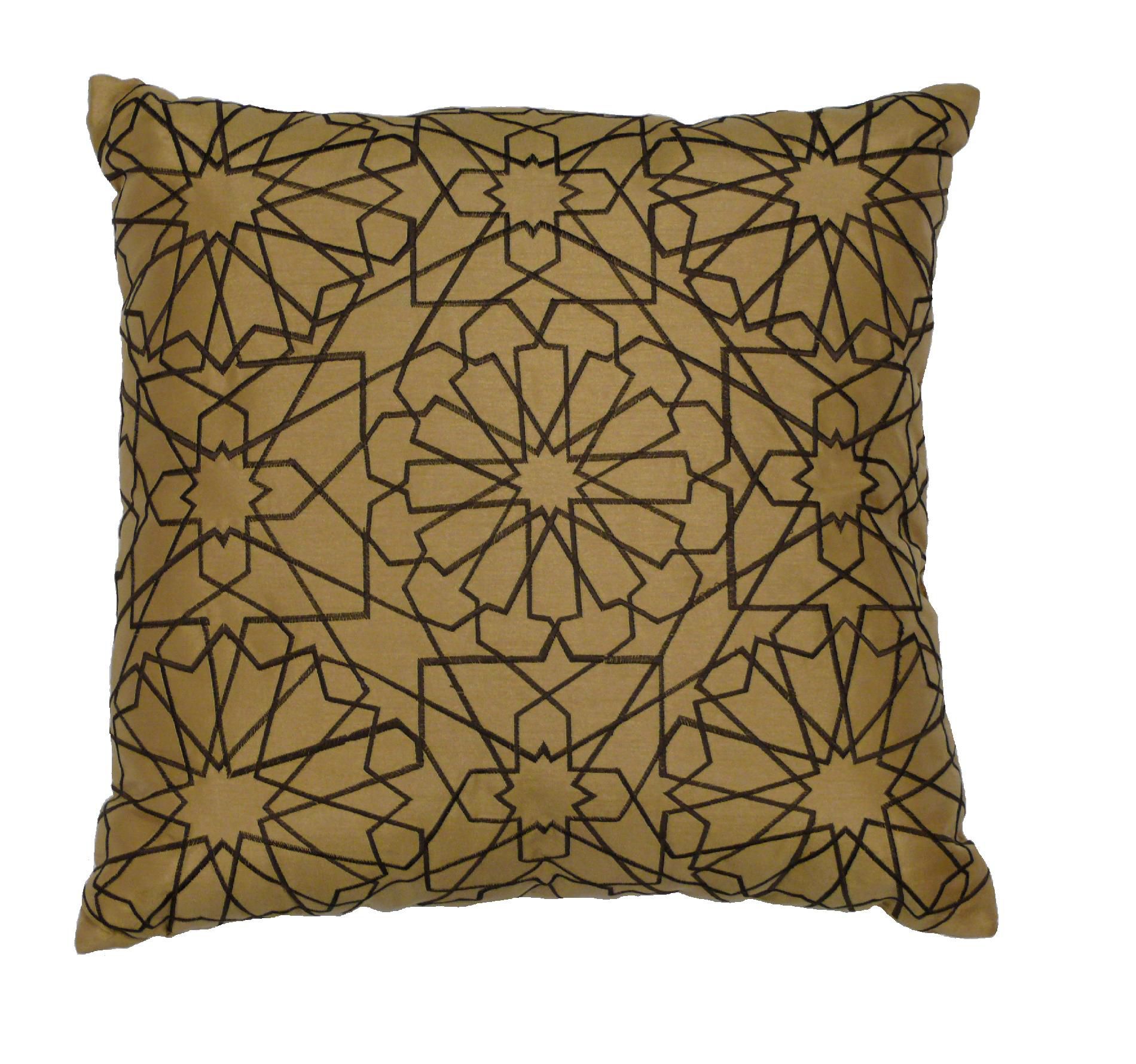 Kerensa 18&#8221; Square Pillow in Gold with Chocolate Embroidery