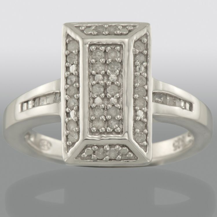Sterling Silver and Diamond Emerald-Shaped Ring