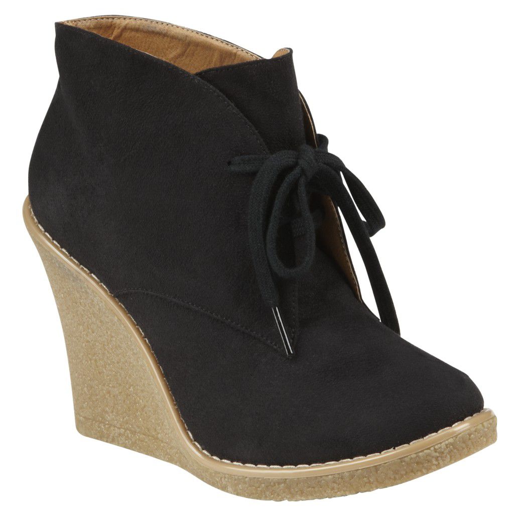 Qupid Women's Naina Lace-Up Wedge Bootie - Black