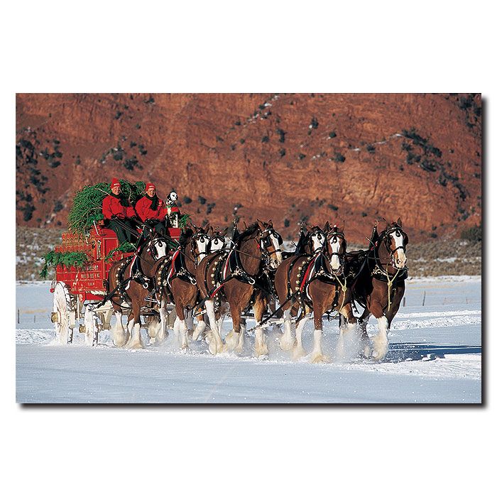 Trademark Global 16x24 inches Clydesdales in Snow with Carriage & Xmas Tree