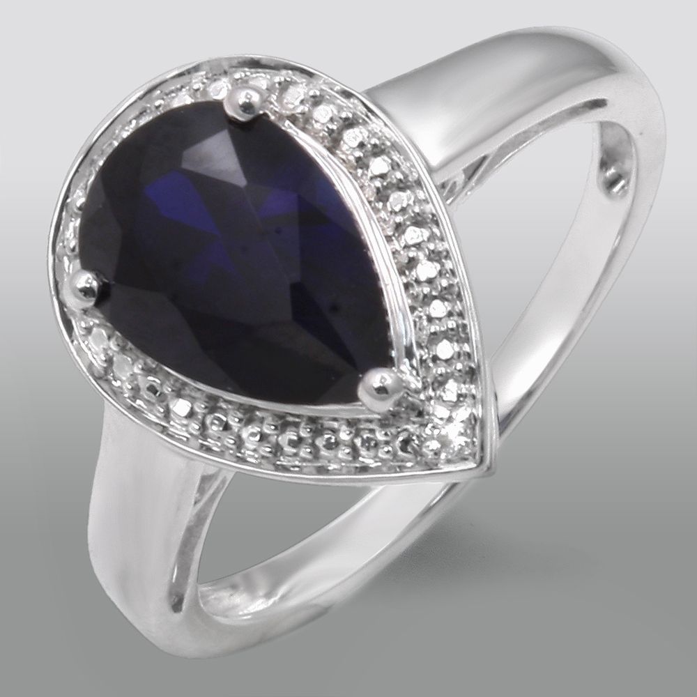 Sterling Silver Lab Created Blue Sapphire Pear-Shaped Ring