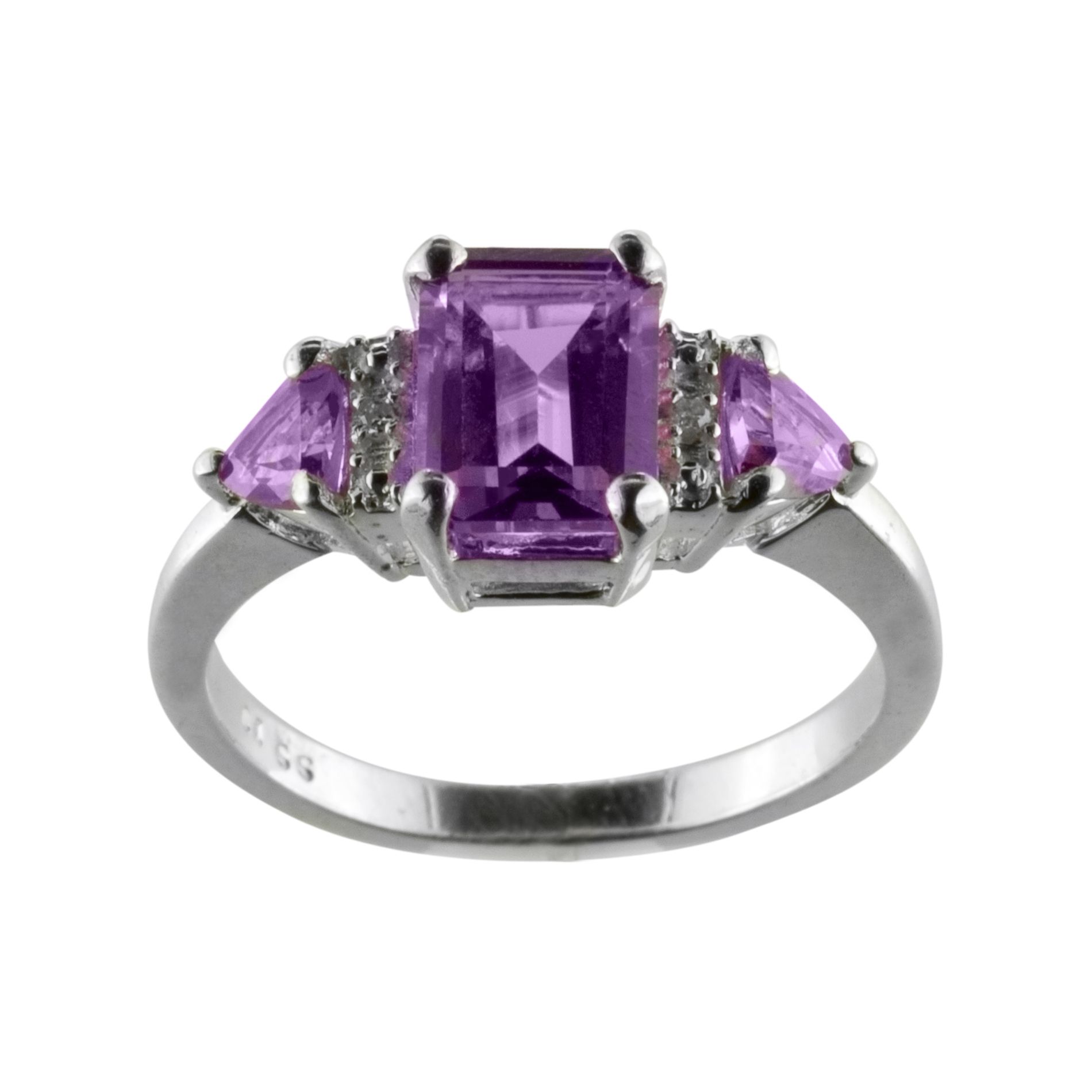 Amethyst and Diamond Accent Ring Sterling Silver
