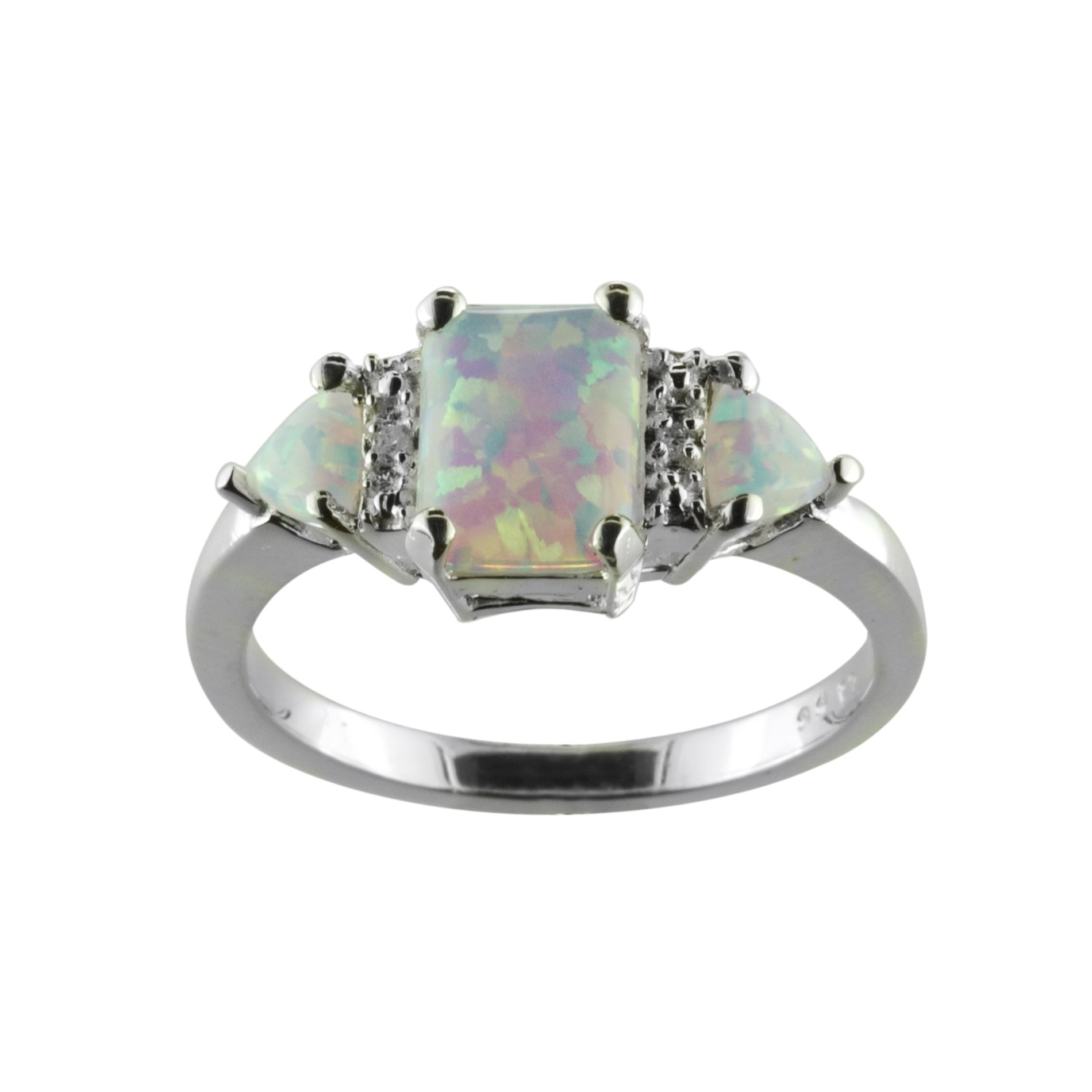 Lab Created Opal and Diamond Accent Ring Sterling Silver