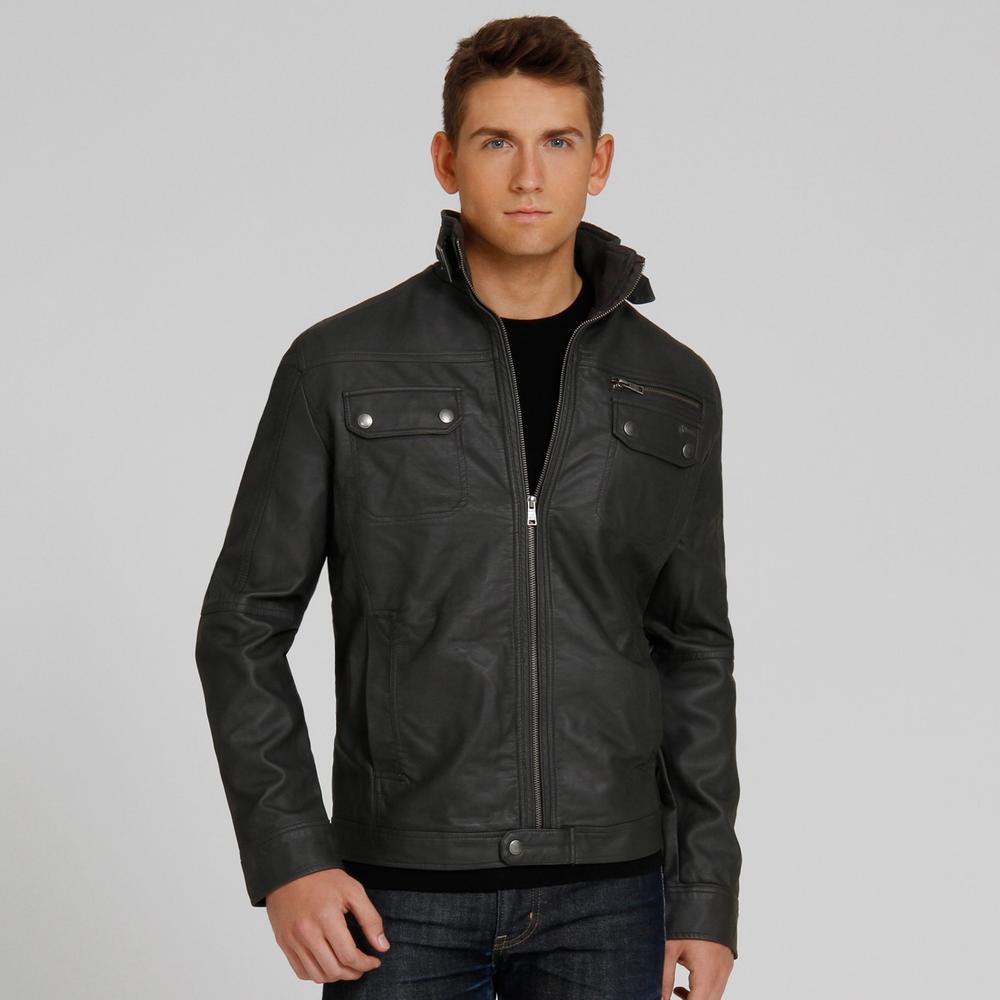 UK Style by French Connection Men&#8217;s Faux Leather Jacket Moto