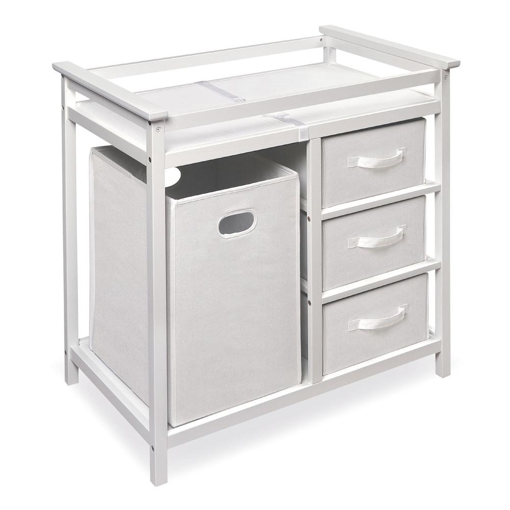 Badger Basket 02500 Modern Changing Table with 3 Storage Baskets and Hamper in White