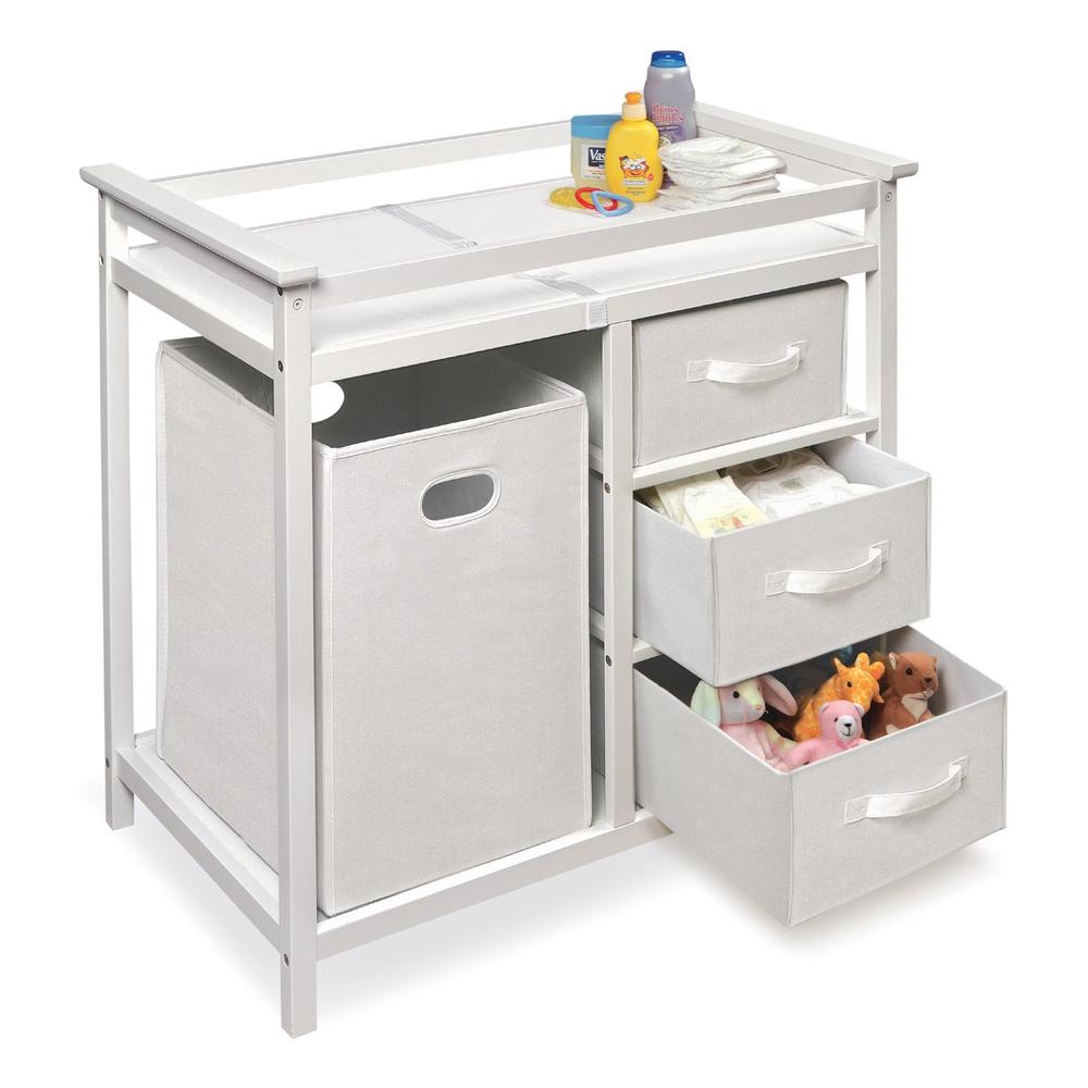 Badger Basket 02500 Modern Changing Table with 3 Storage Baskets and Hamper in White