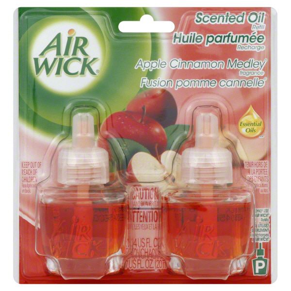 Airwick Scented Oil Refill, Essential Oils Apple Cinnamon Medley Fragrance 2 - 0.67 fl oz (20 ml) refills [1.34 oz (40 ml)]
