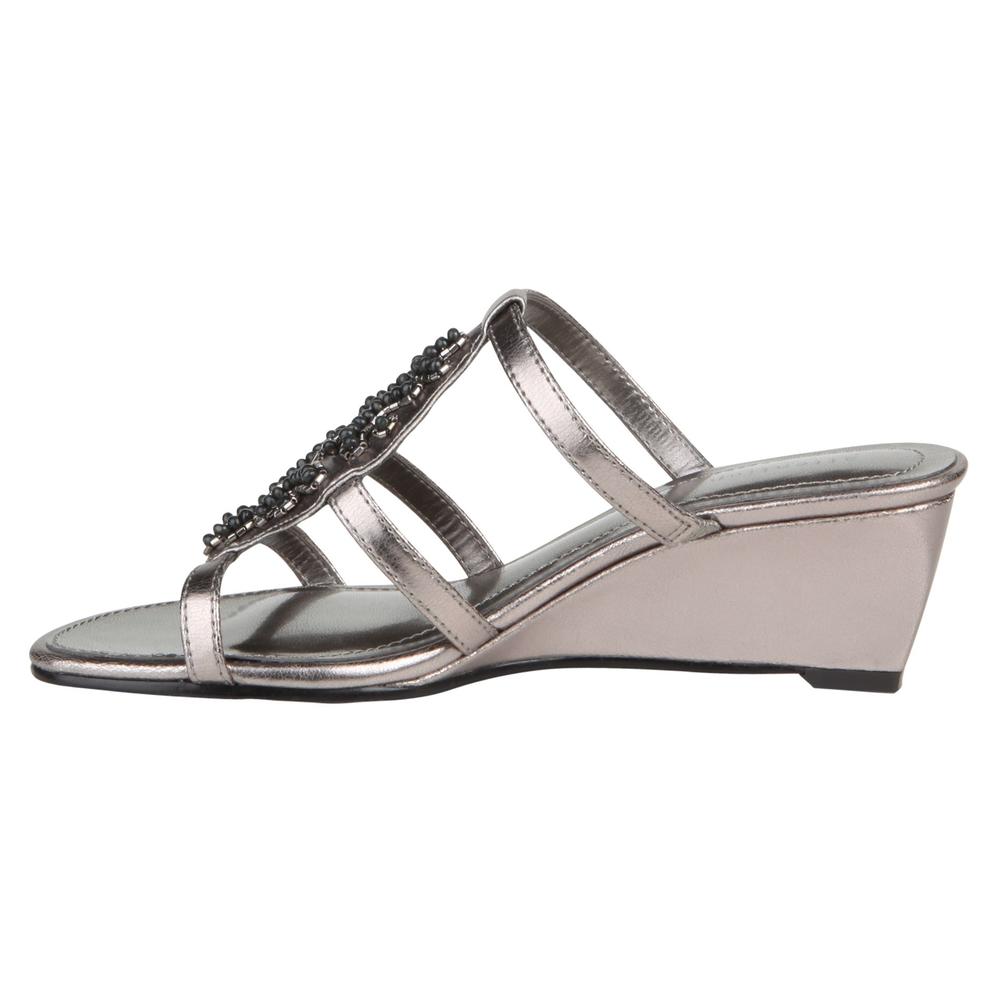 Attention Women's Sandal Buszka Ornamented Wedge &ndash; Pewter
