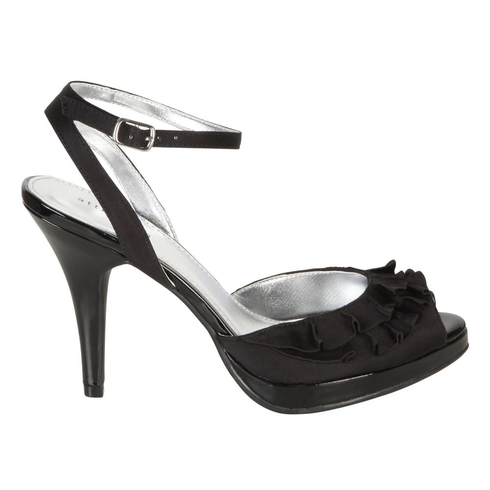Attention Women&#39;s Tashima Peep Toe Platform with Ruffle and Ankle Strap - Black