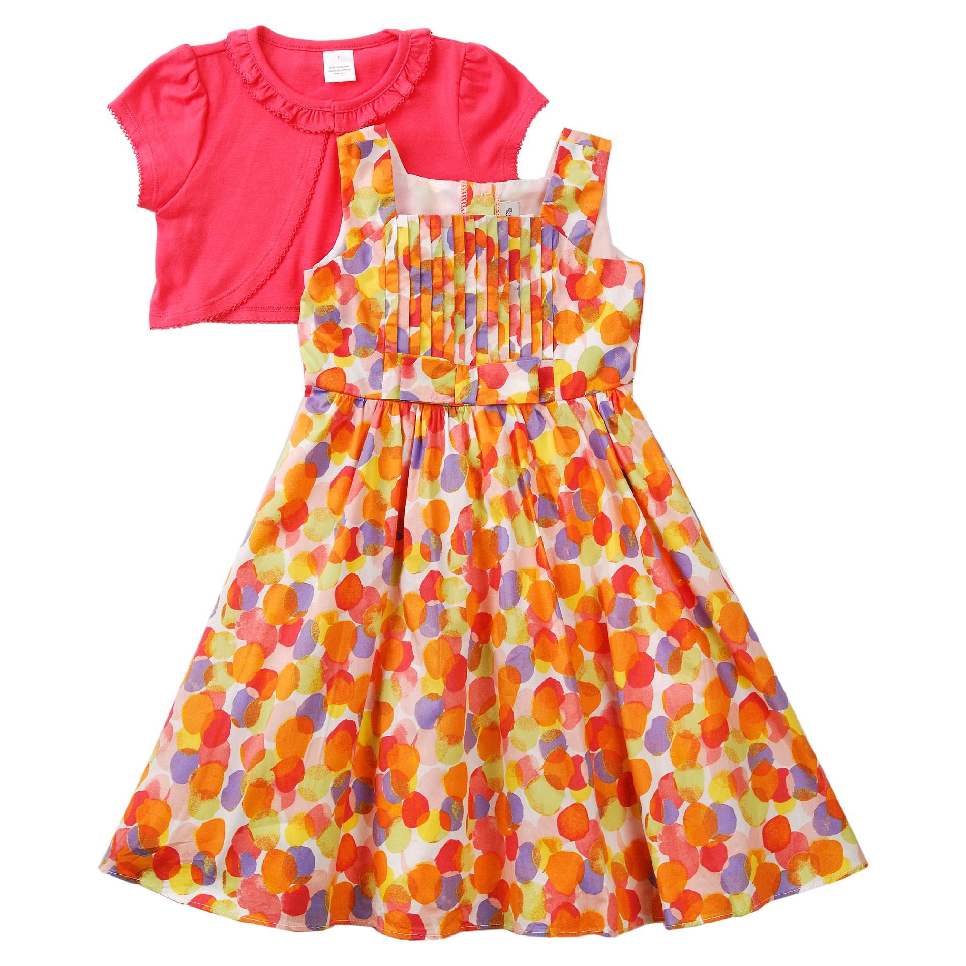 Youngland Girls&#8217; Dress Multicolored With Shrug Coral