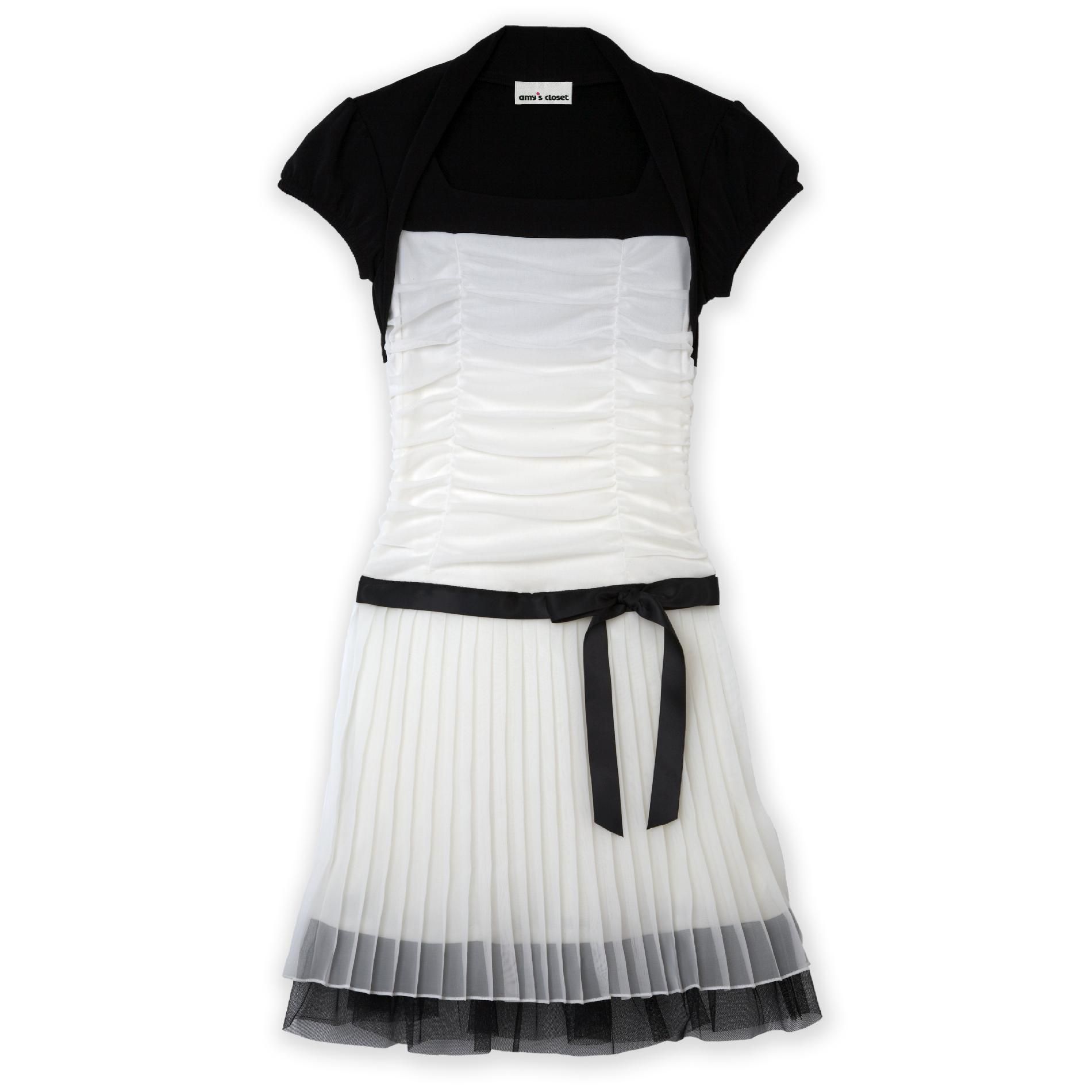 Amy's Closet Girls' Bolero Dress Ivory Pleat