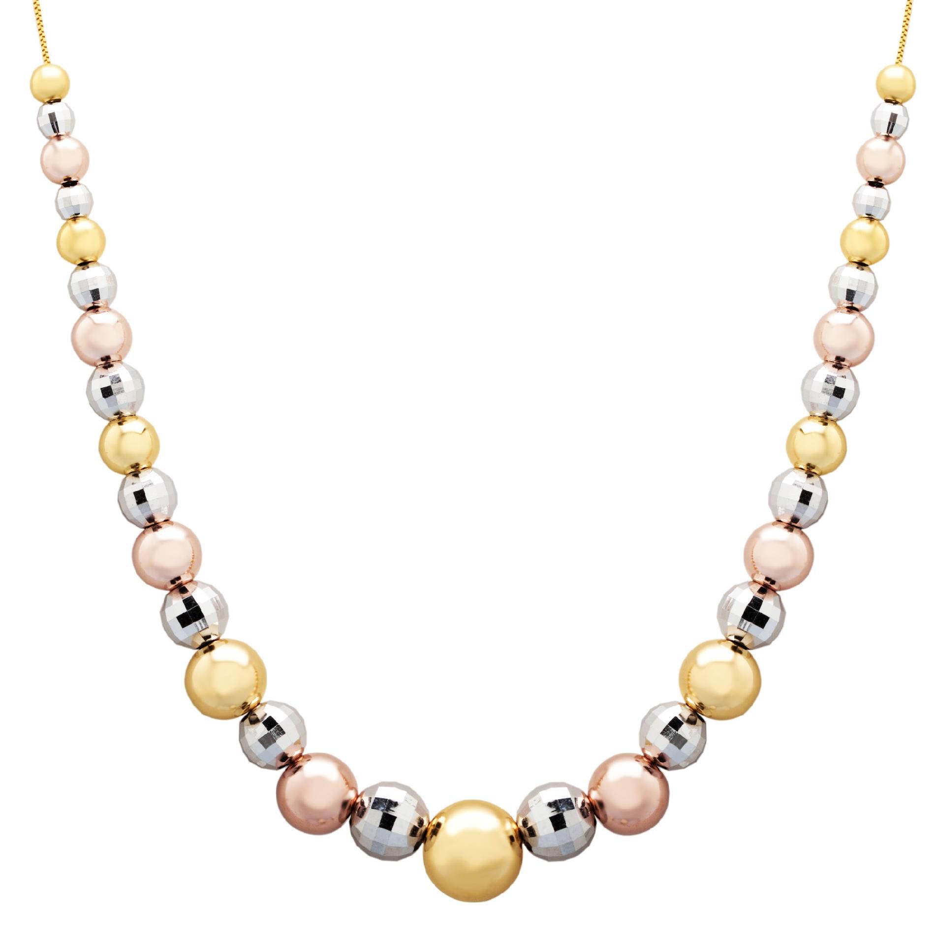 Gold and Silver Tricolor Faceted Bead Necklace