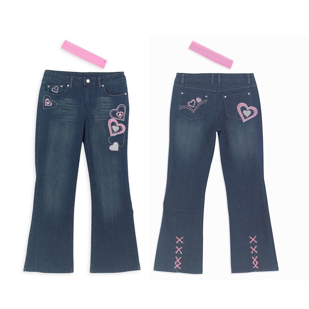 Canyon River Blues Girl&#39;s Plus Heart Pocket Laceup Jean with Matching Headband
