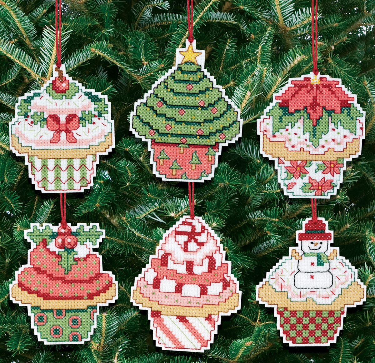 JANLYNN Christmas Cupcake Ornaments Counted Cross Stitch Kit