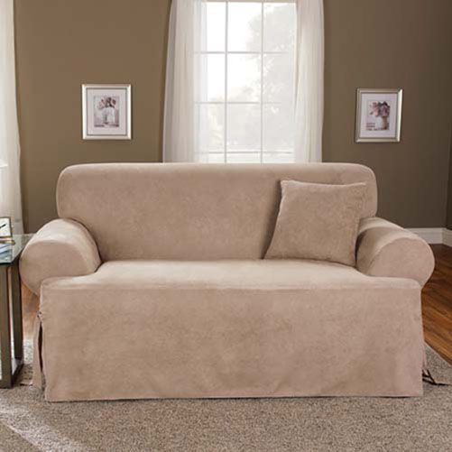Sure Fit Slipcover Soft Suede Taupe "T" Cushion Sofa