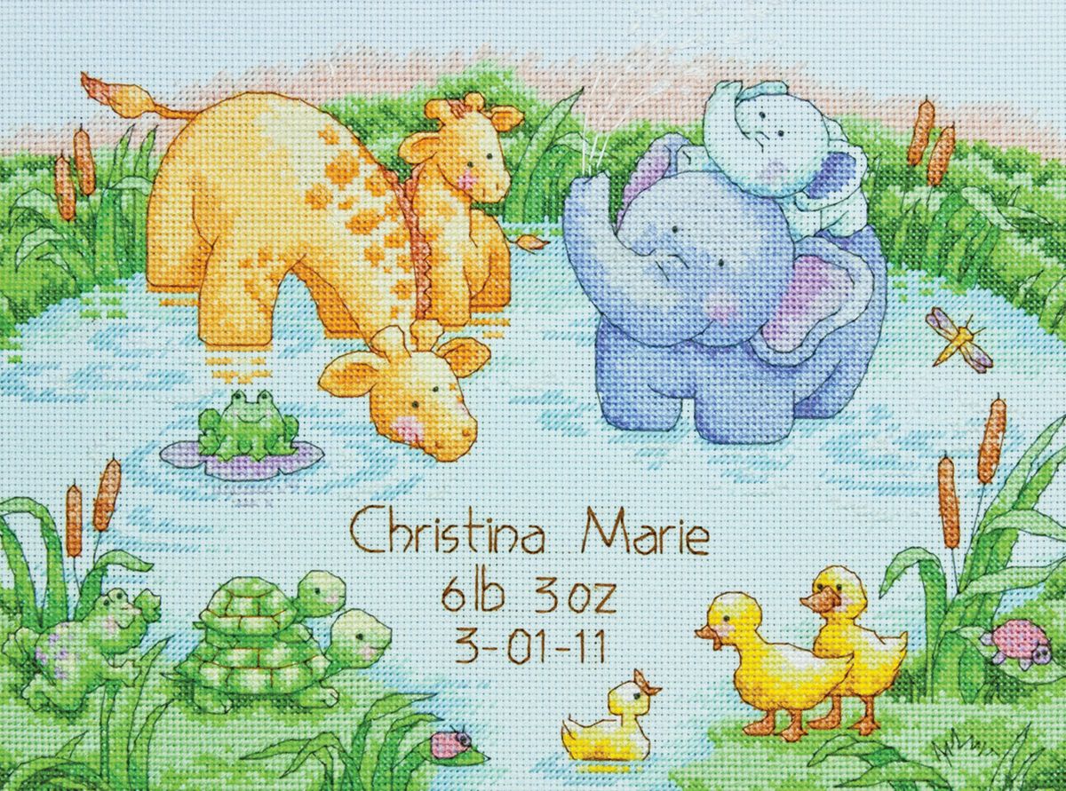 Dimensions Little Pond Birth Record Counted Cross Stitch Kit-12"X9" 14 Count