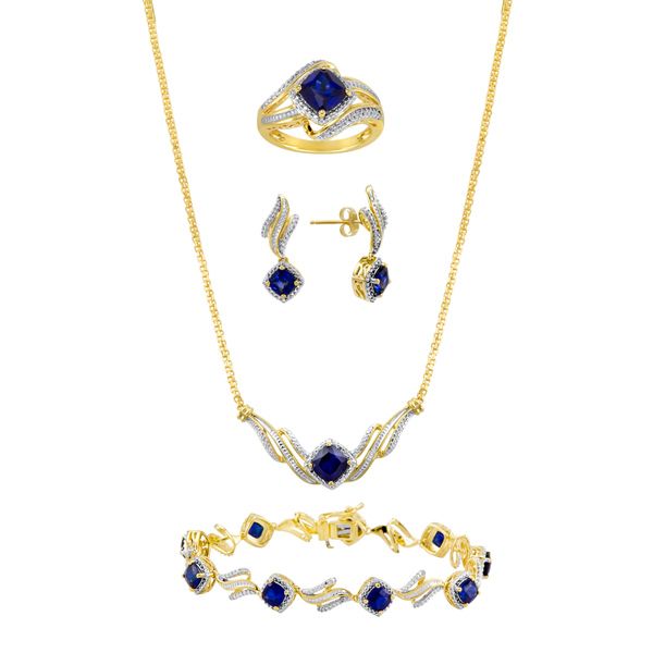 Created Sapphire and Diamond Accent 14k Gold over Sterling Silver 4p Boxed Set