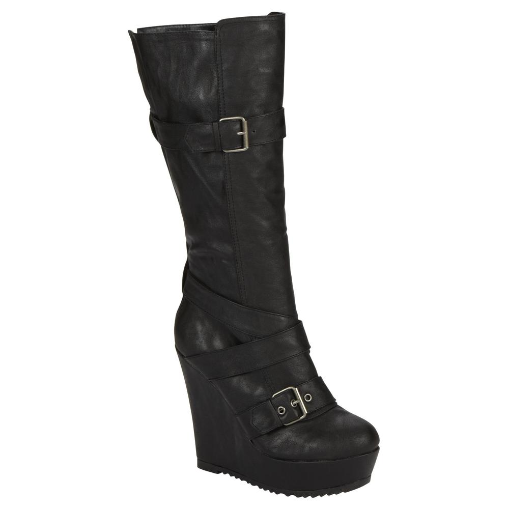 Qupid Women's Timber Tall Wedge Boot - Black