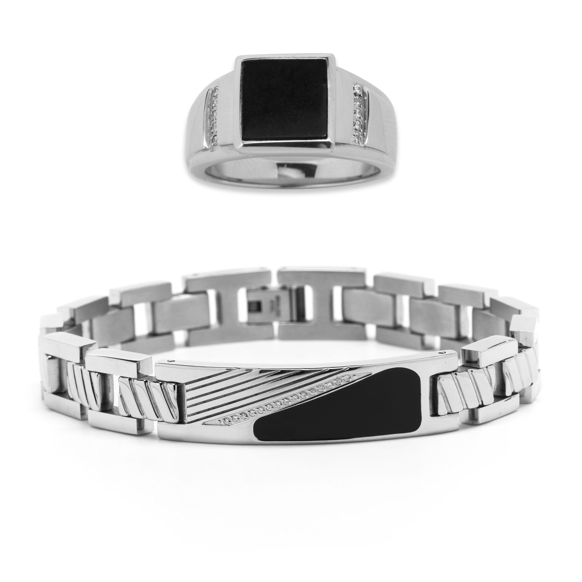Men's Stainless Steel Bracelet and Ring Set