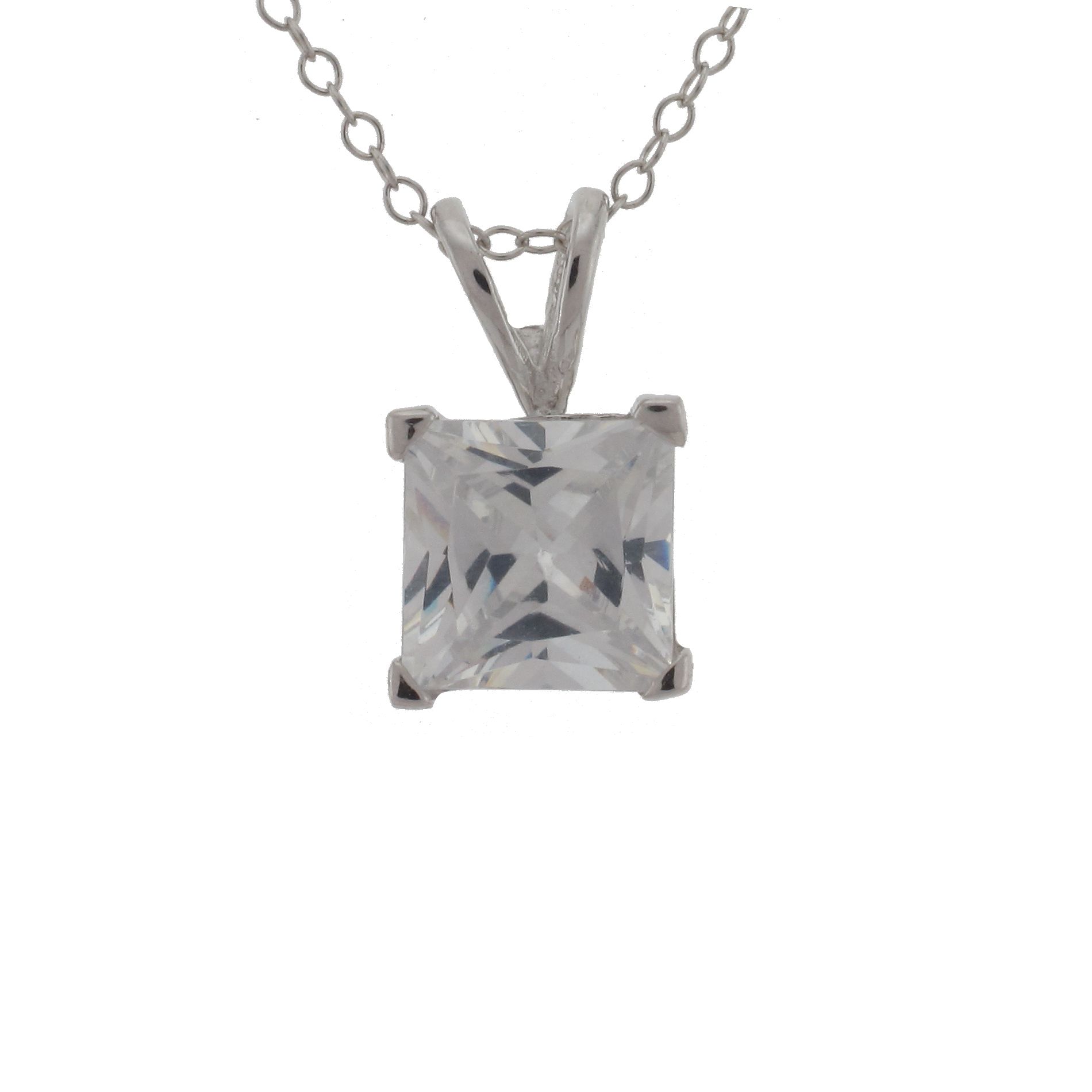 Sterling Silver 7mm Square Cubic Zirconia Pendant
