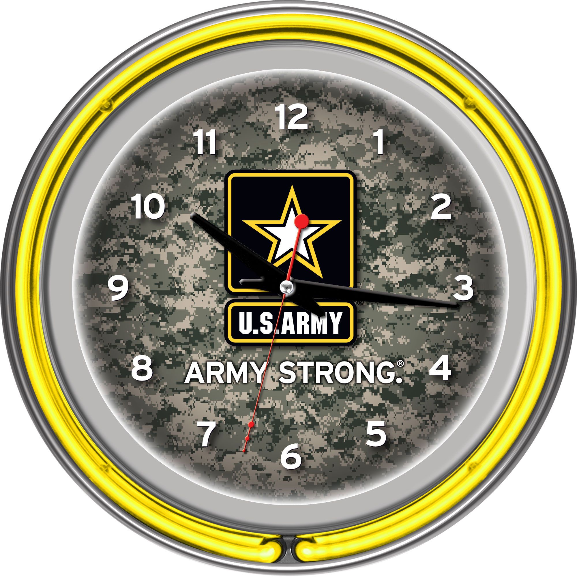 U.S. Army Digital Camo Chrome Double Ring Neon Clock