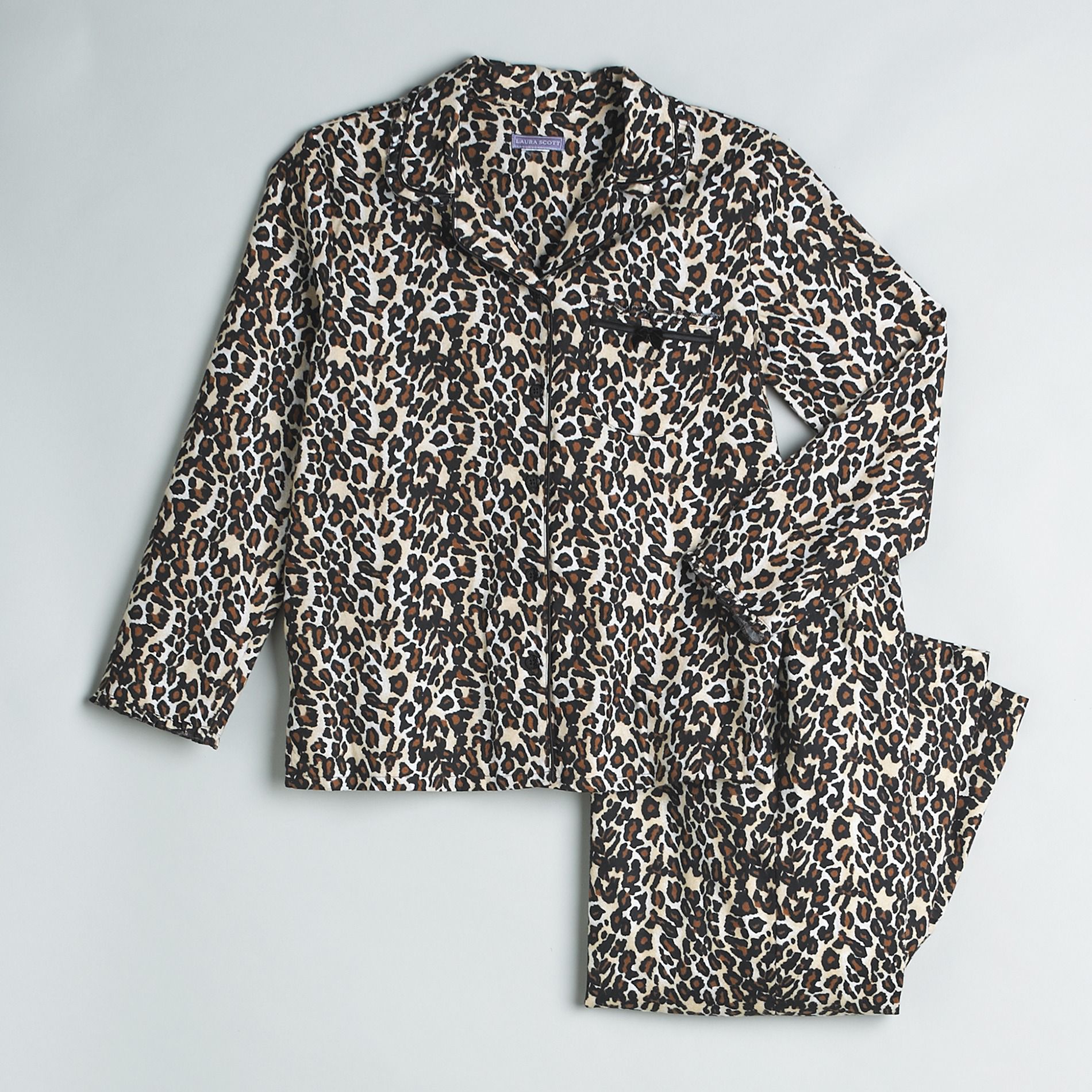 Laura Scott Women's Plus Size Leopard Print Flannel Pajamas