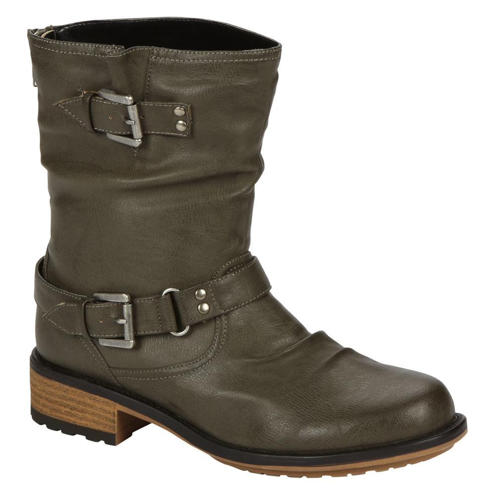 Qupid Women's Relax-46 Short Buckle Flat Boot - Grey