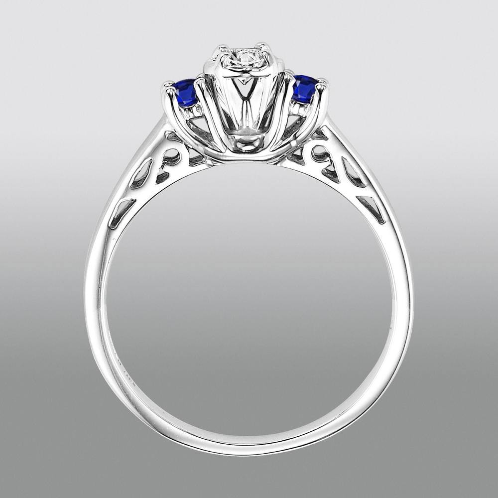 Promise Your Love 1/3 Cttw. Round Cut Diamond and Sapphire Sterling Silver Engagement Ring