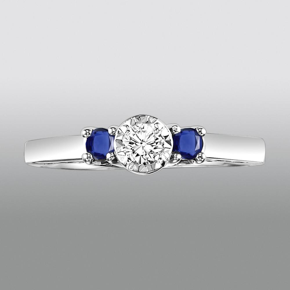 Promise Your Love 1/3 Cttw. Round Cut Diamond and Sapphire Sterling Silver Engagement Ring