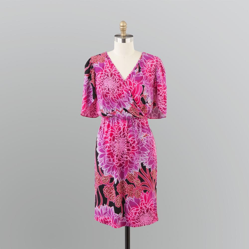 London Style Women's Floral Jersey Knit Kimono Dress