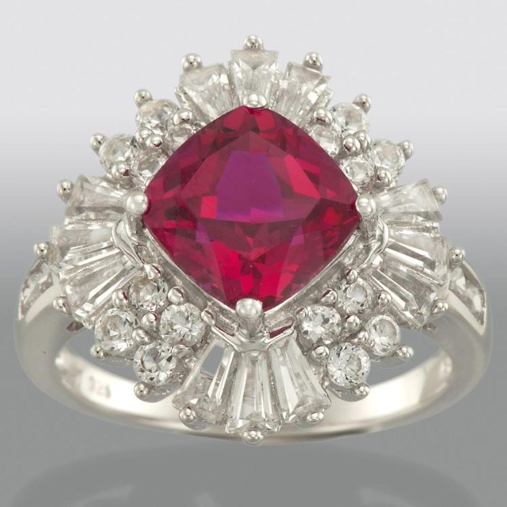 Sterling Silver and Lab Created Ruby Ring