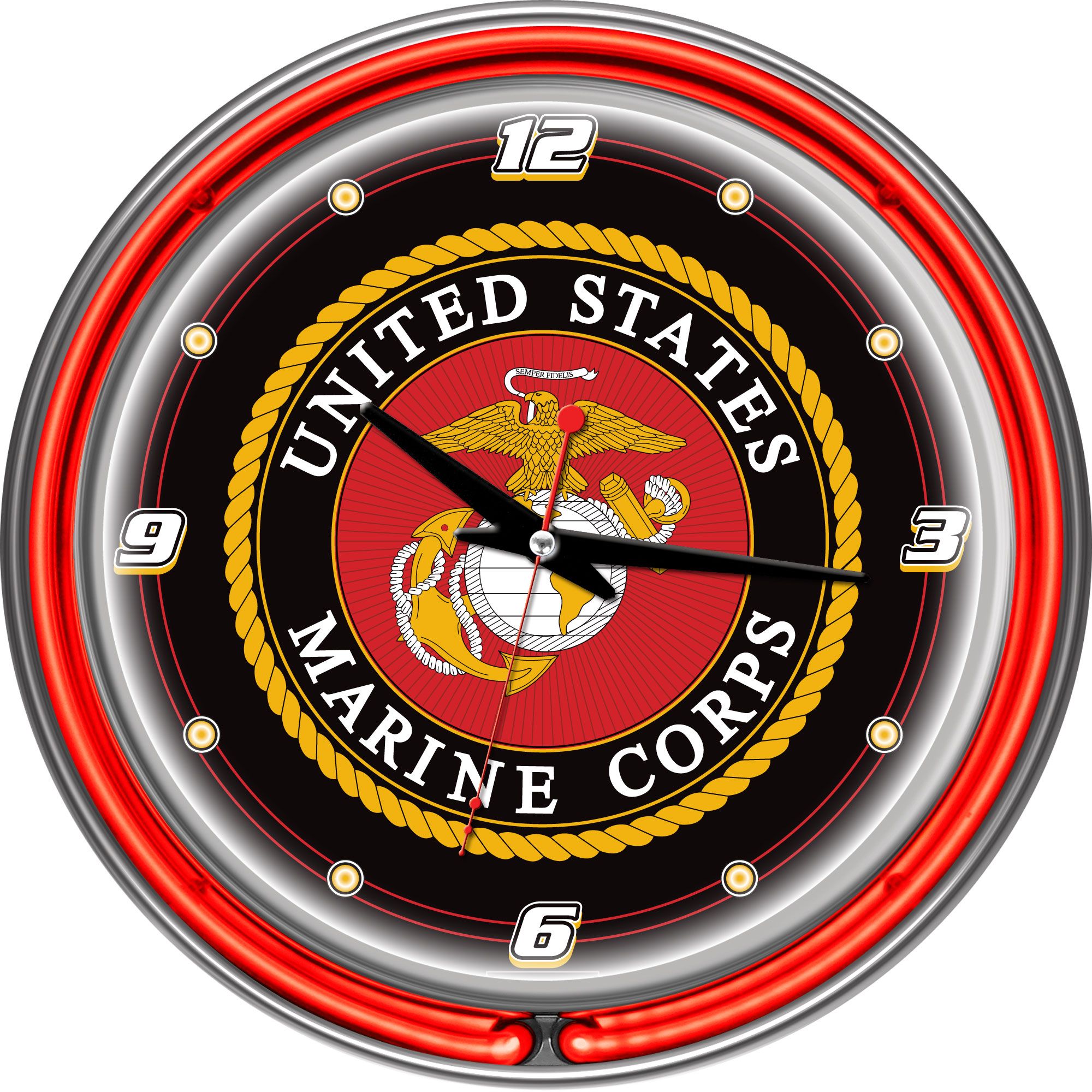 United States Marine Corps Chrome Double Ring Neon Clock