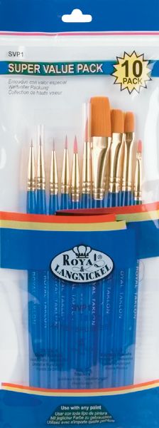 Royal Brush Brush Set Super Value Pack Gold Taklon, 10/Pkg