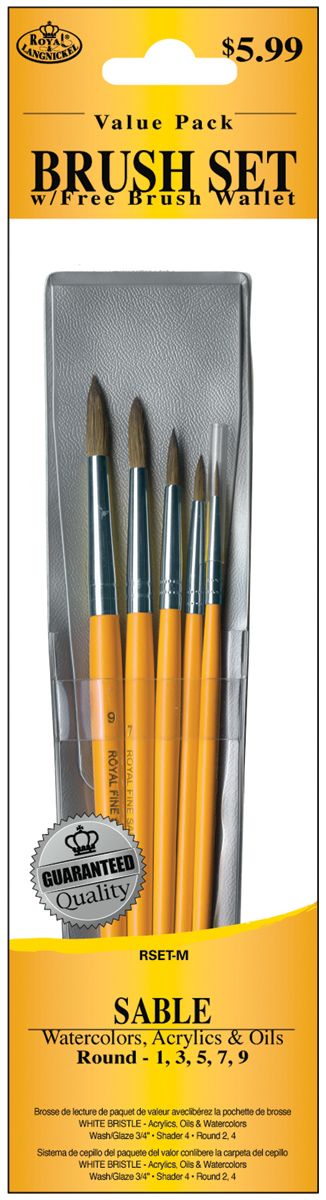 Royal Brush Brush Set Value Pack Sable, 5/Pkg, Round 1,3,5,7,9