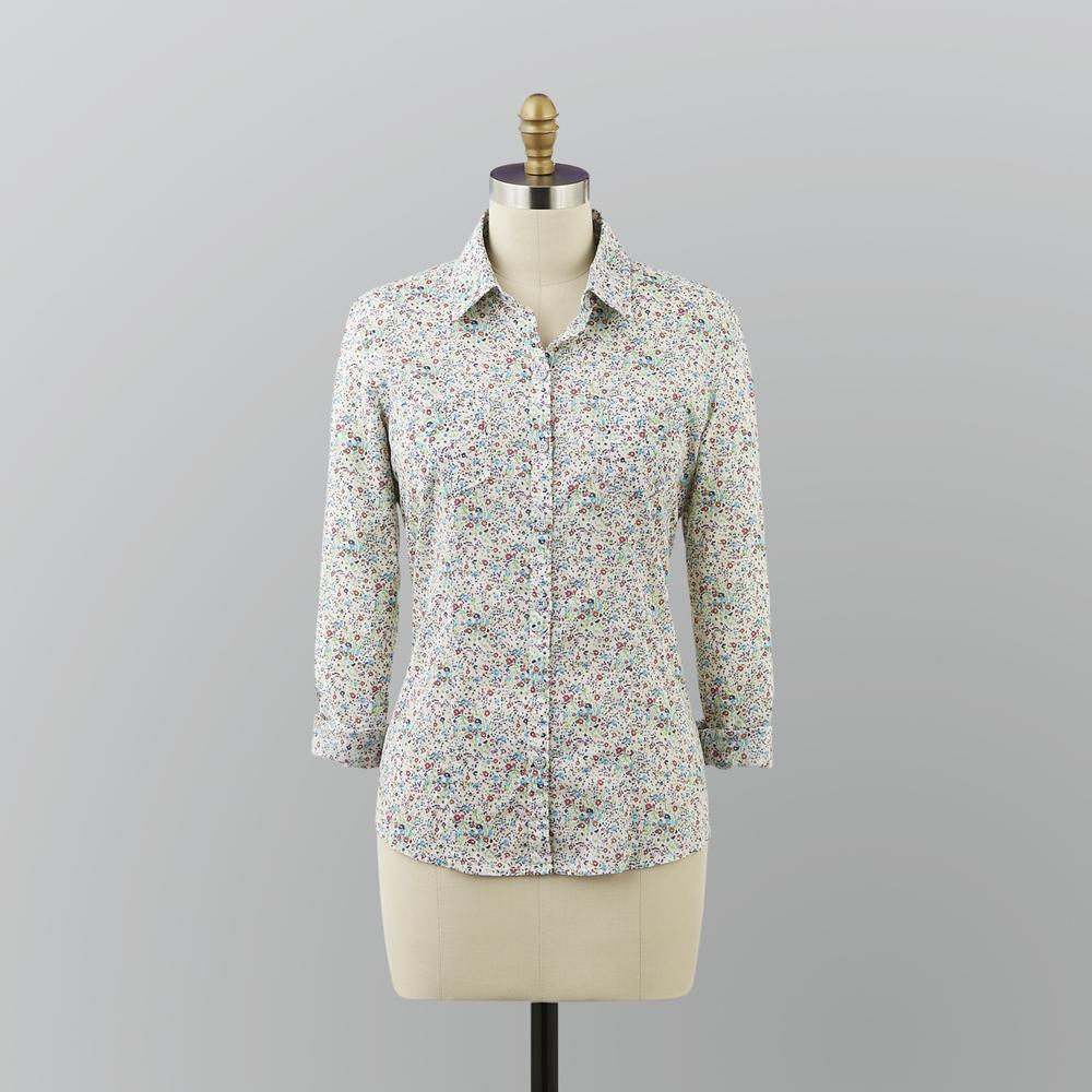 Route 66 Women's Distressed Woven Floral Shirt