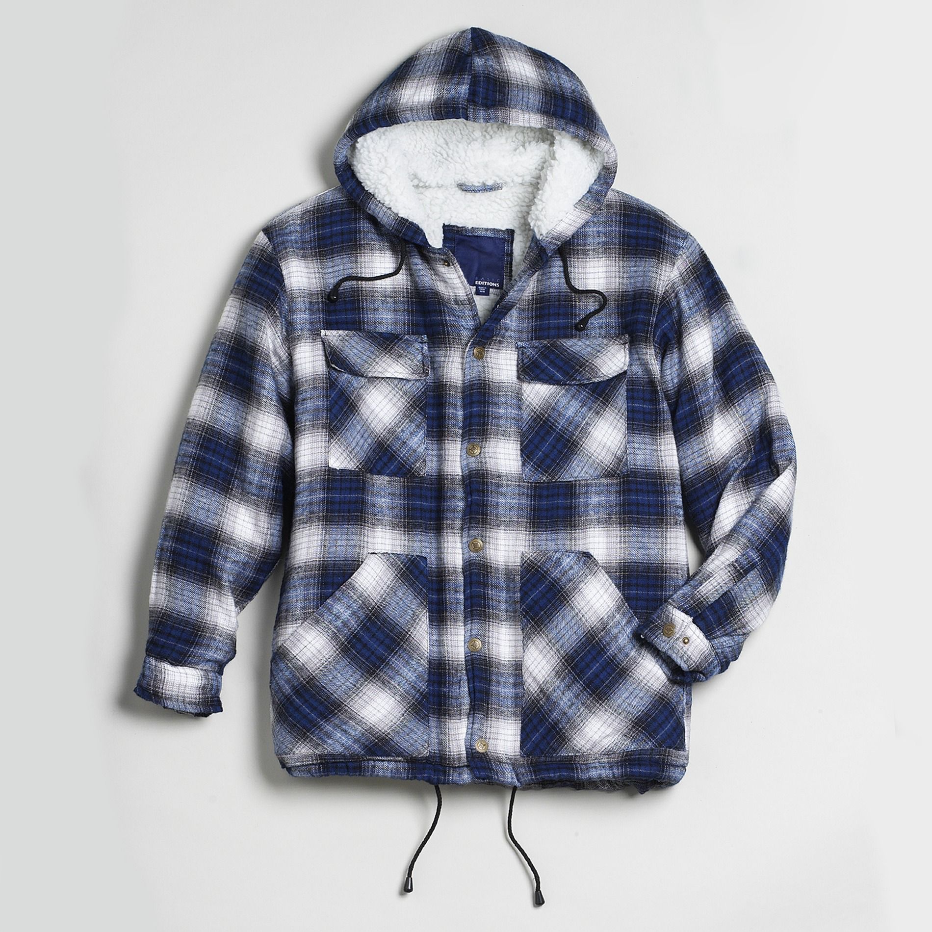 Basic Editions Men's Hooded Sherpa Flannel Jacket