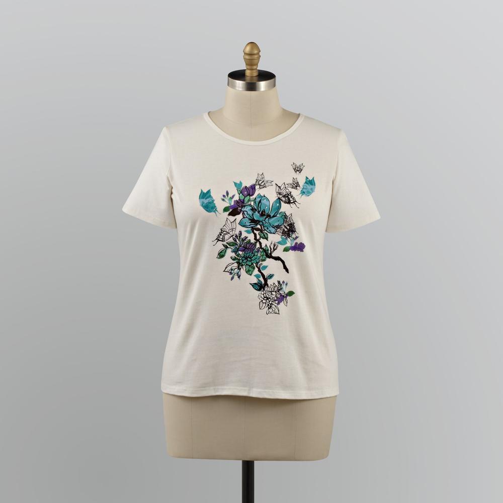 Basic Editions Women's Plus Butterfly Sparkle Tee