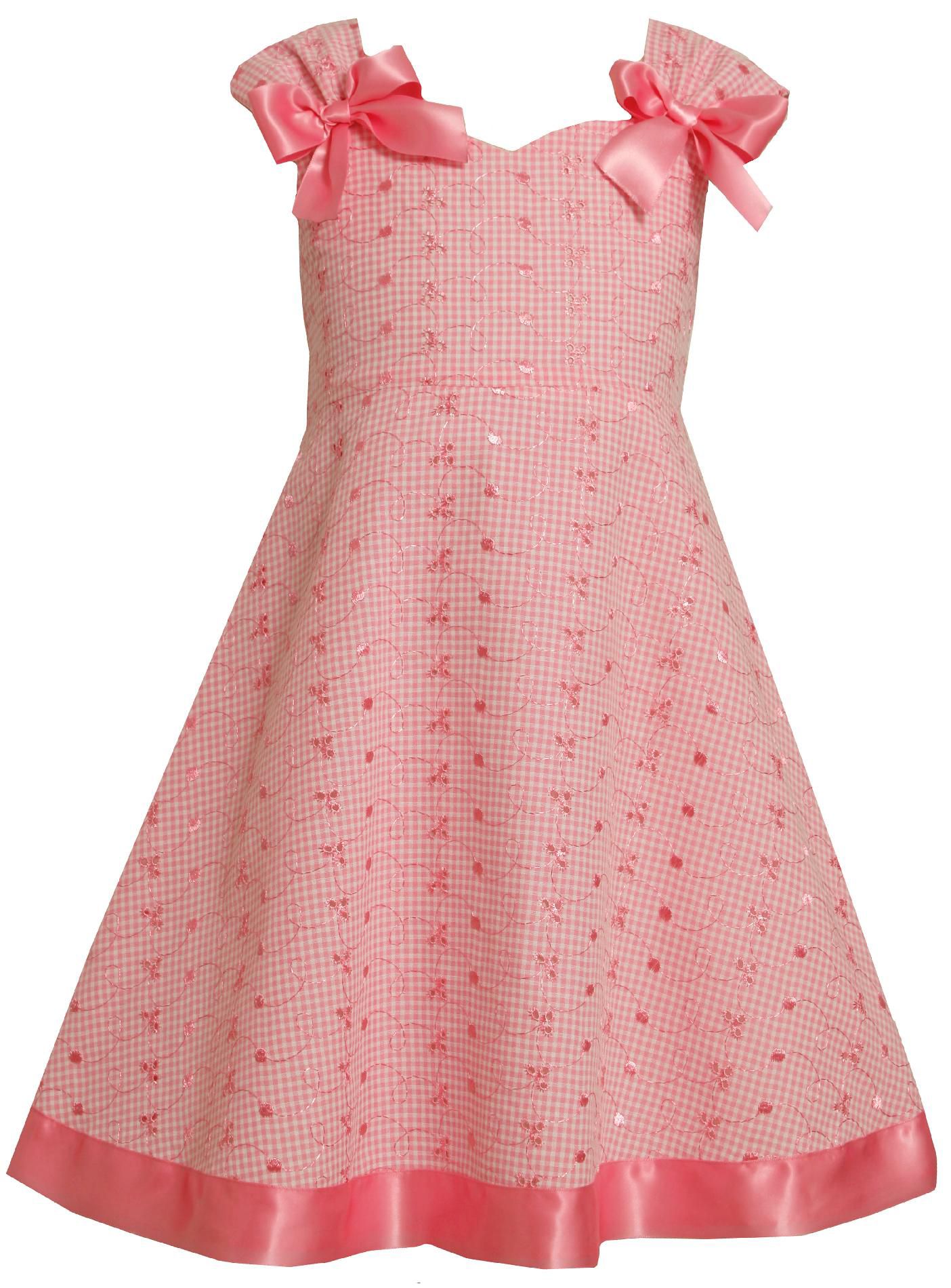 Ashley Ann Girls Sleeveless Dress Bow Shoulder Eyelet Print Pink