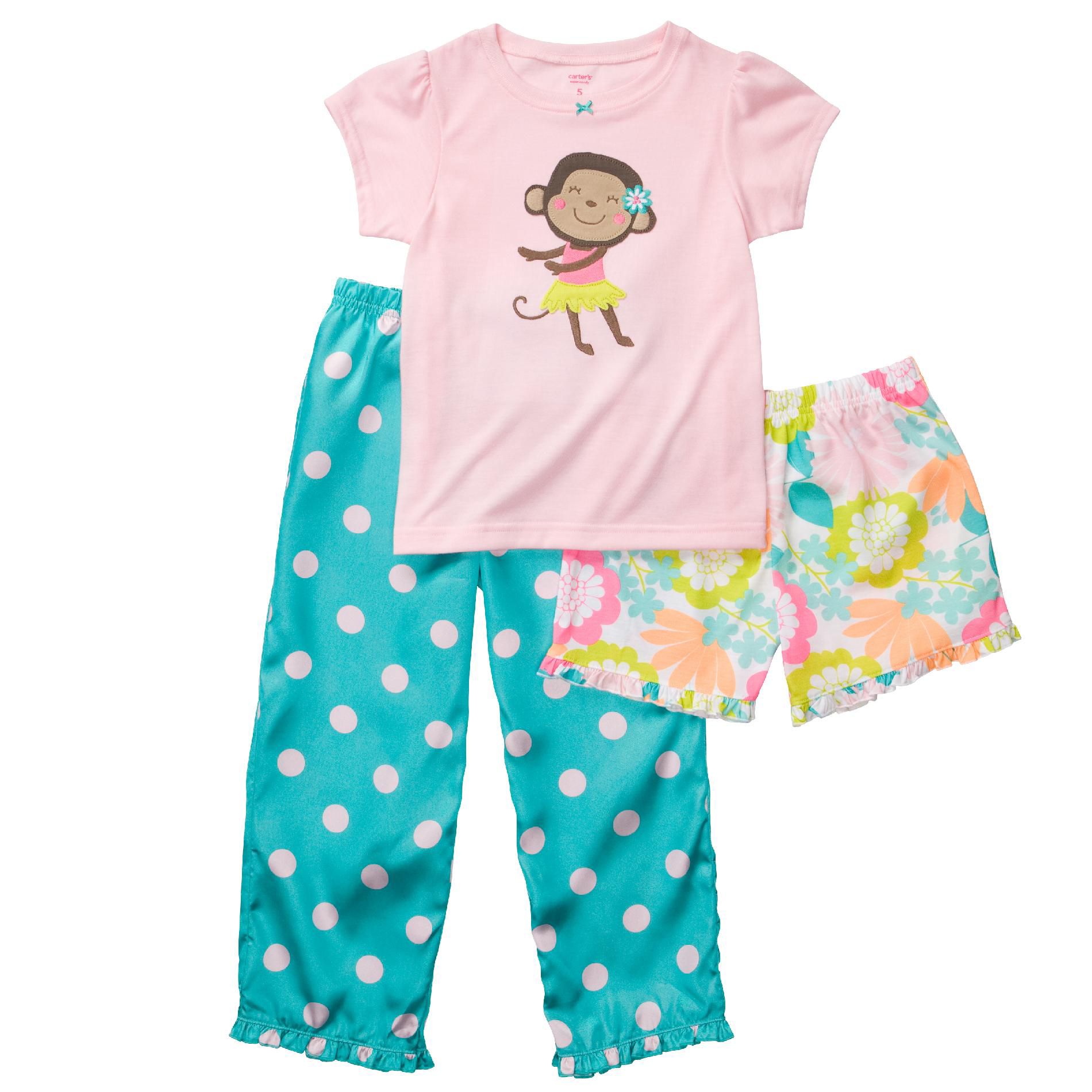Carter's Toddler Girls&#8217; 3 PC Monkey Flower Pajamas