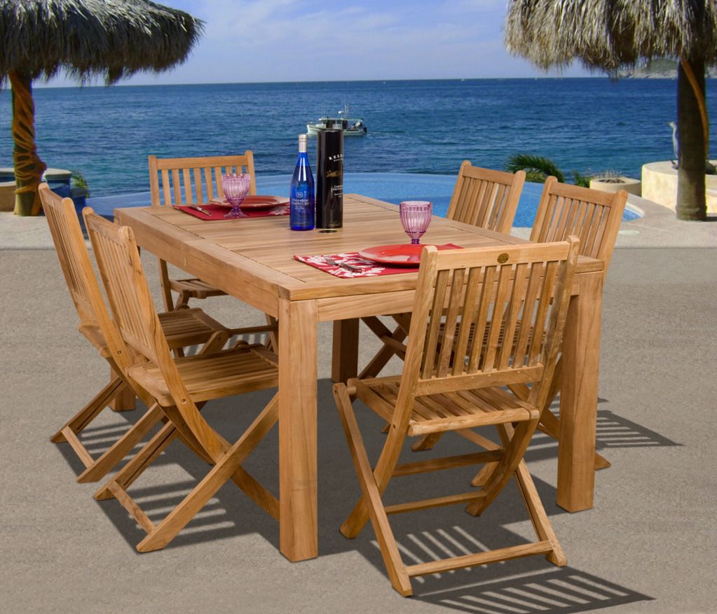 Amazonia Bolton 7 Piece Teak Rectangular Patio Dining Set