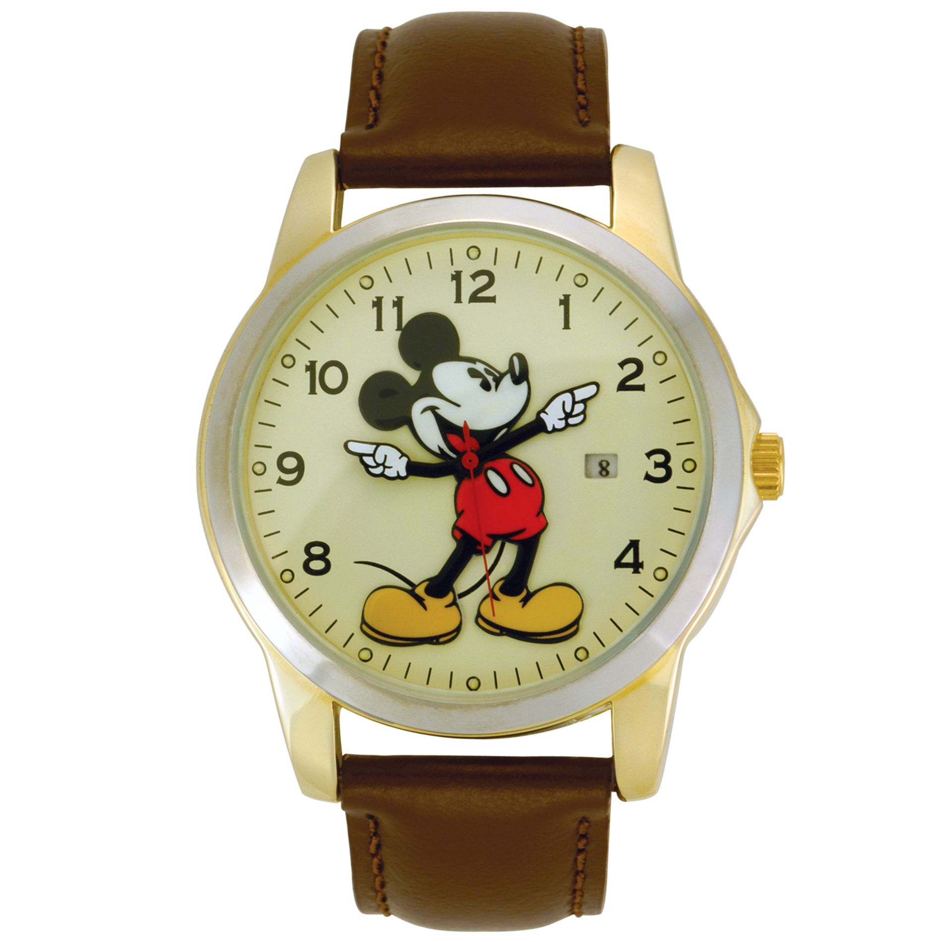 Disney mickey mouse watch w round gold tone case champagne dial and