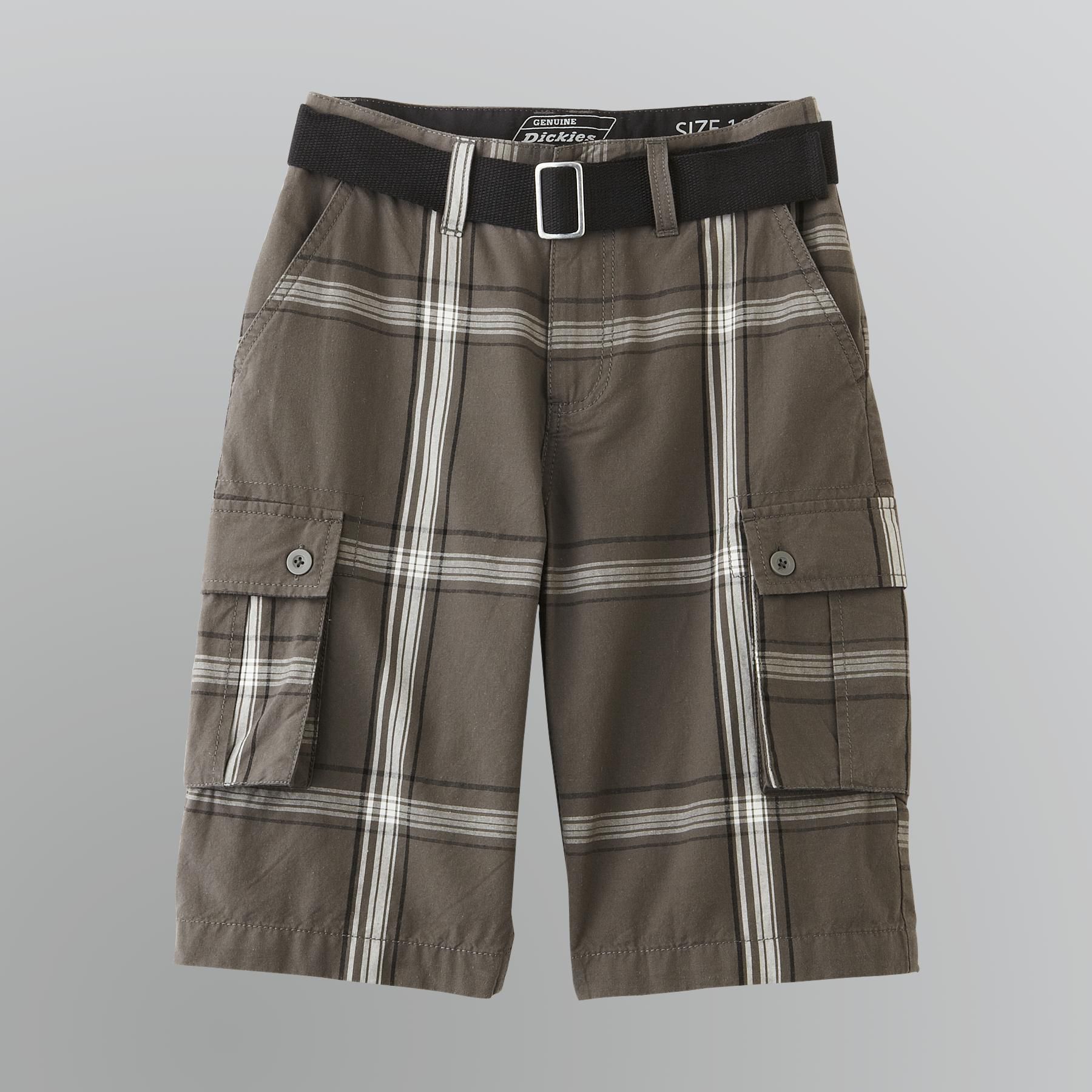 Genuine Dickies Boy's Shorts Woven Cargo Plaid Gray