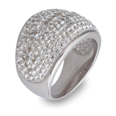 Stainless Steel Clear Crystal Dome Ring