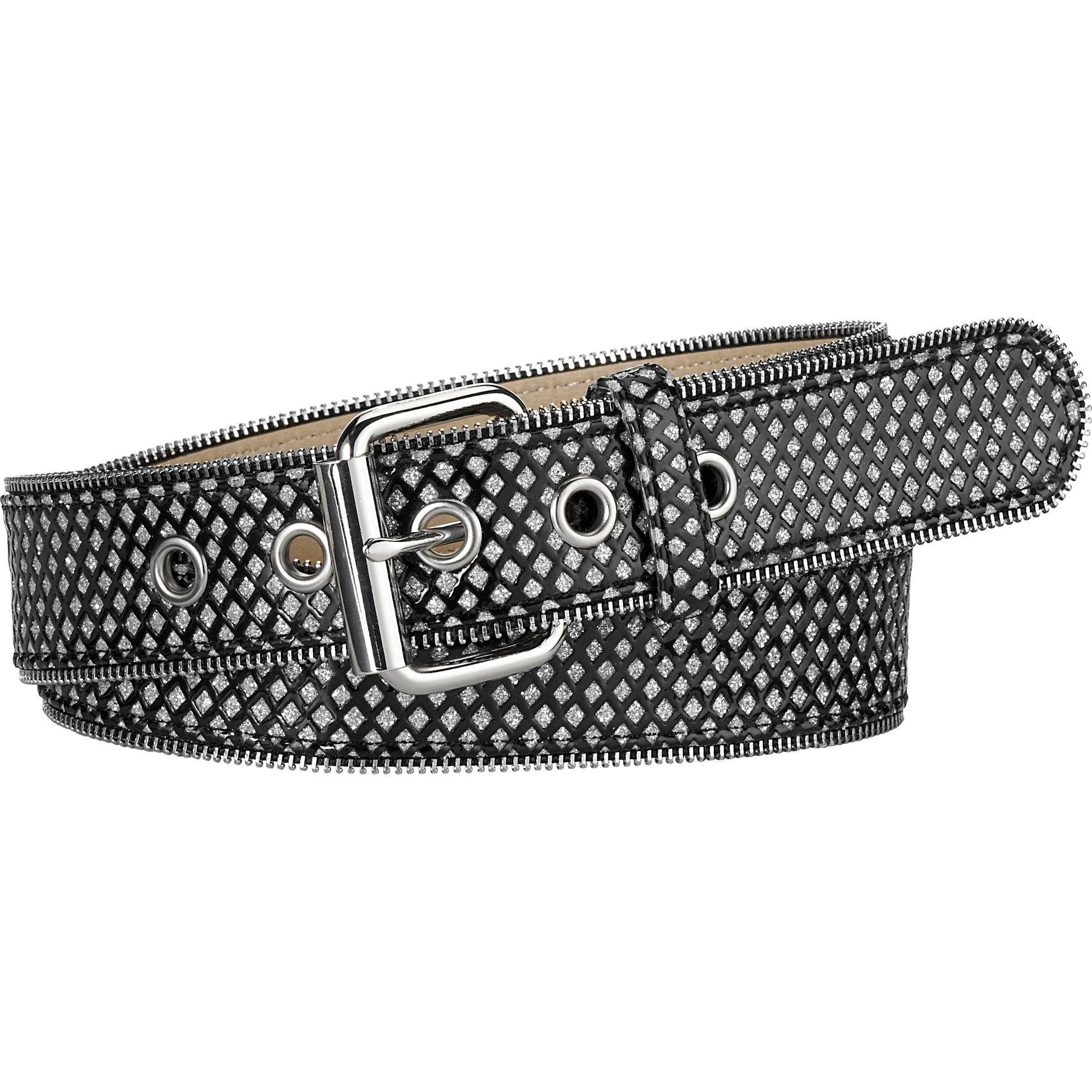Relic Womens Glittering Belt Studded and Zippered Black/Silver