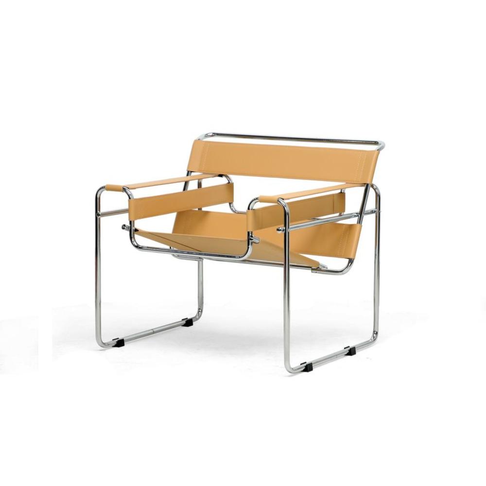 Baxton Studio Jericho Tan Leather Mid-Century Modern Accent Chair